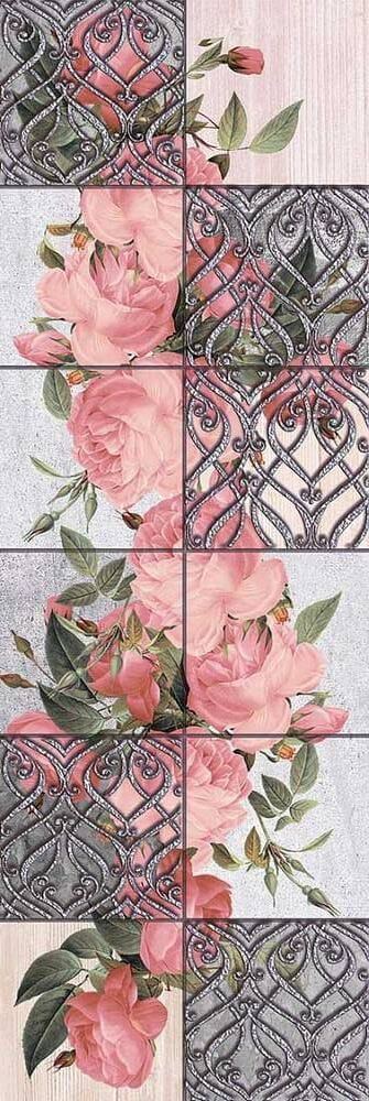 Декор Нефрит Керамика Портелу Бежевый, 20x60, флора, мультиколор, глянцевый