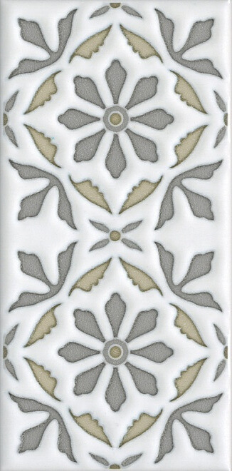 Декор Kerama Marazzi Клемансо орнамент  (2), 7.4x15, орнамент, белый, глянцевый