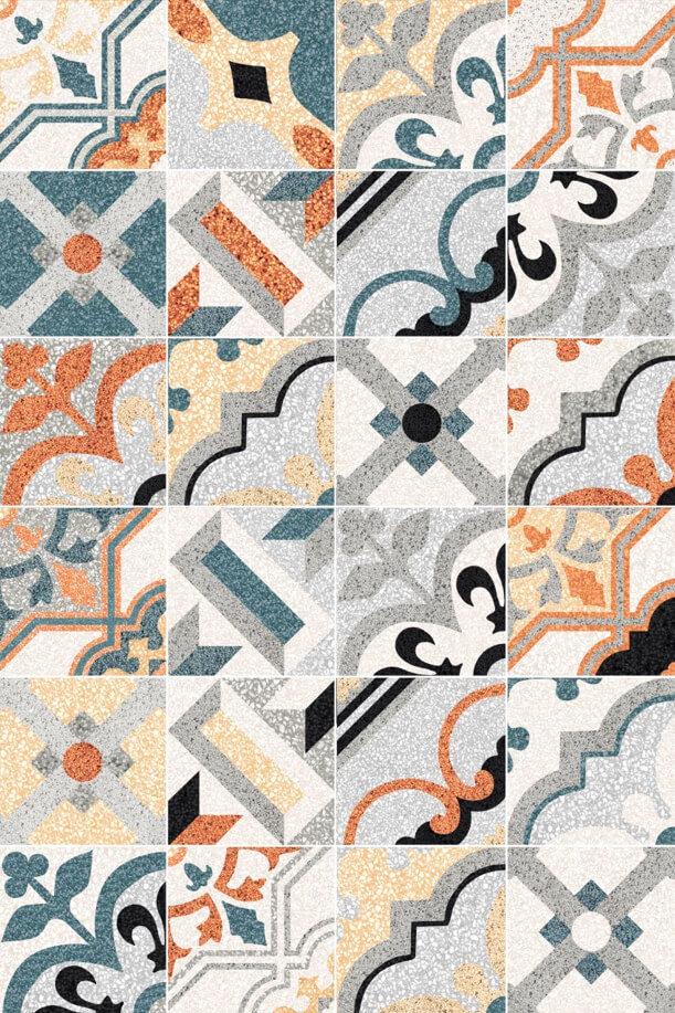 Керамогранит Creto Point Mix, 20x20, орнамент, мультиколор, матовый