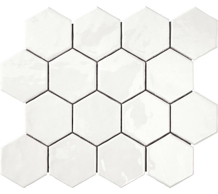 Мозаика Amadis Fine Tiles Art Deco Glossy on Mesh Arctic, 28x32, под майолику, белая, глянцевая