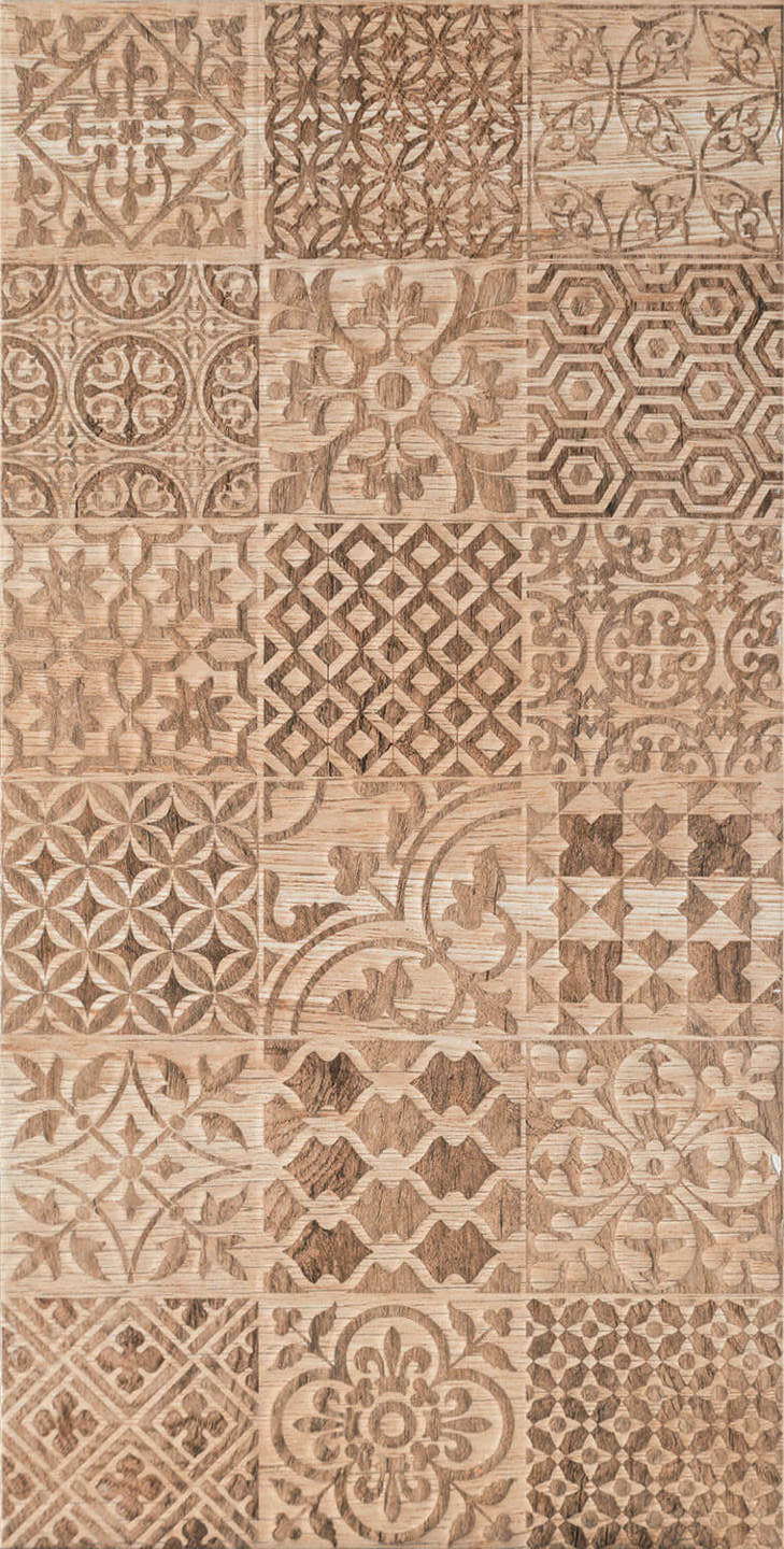 Декор Tubadzin Velvetia Patch Wood Str, 30.8x60.8, пэчворк, коричневый, глянцевый