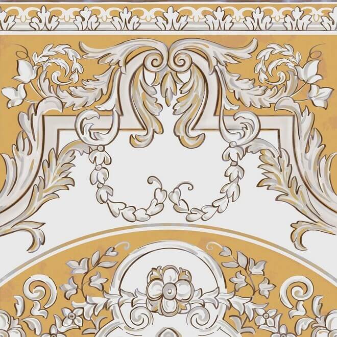Декор Kerama Marazzi Алмаш Продолжение угла жёлтый, 30x30, орнамент, белый, матовый