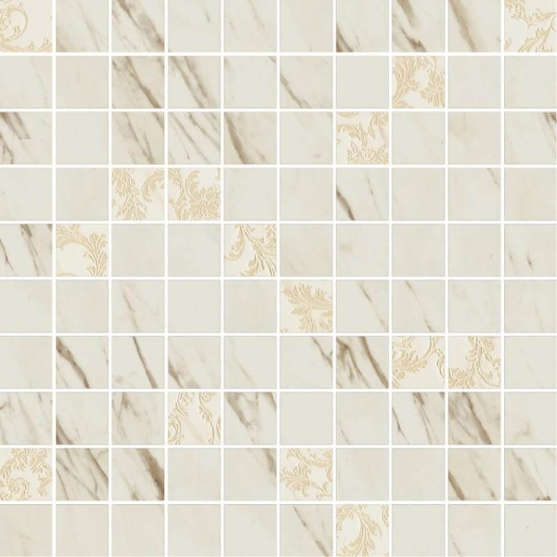 Мозаика Versace Marble Mos. T100 Dec. Bianco, 29.1x29.1, под мрамор, бежевая, полированная