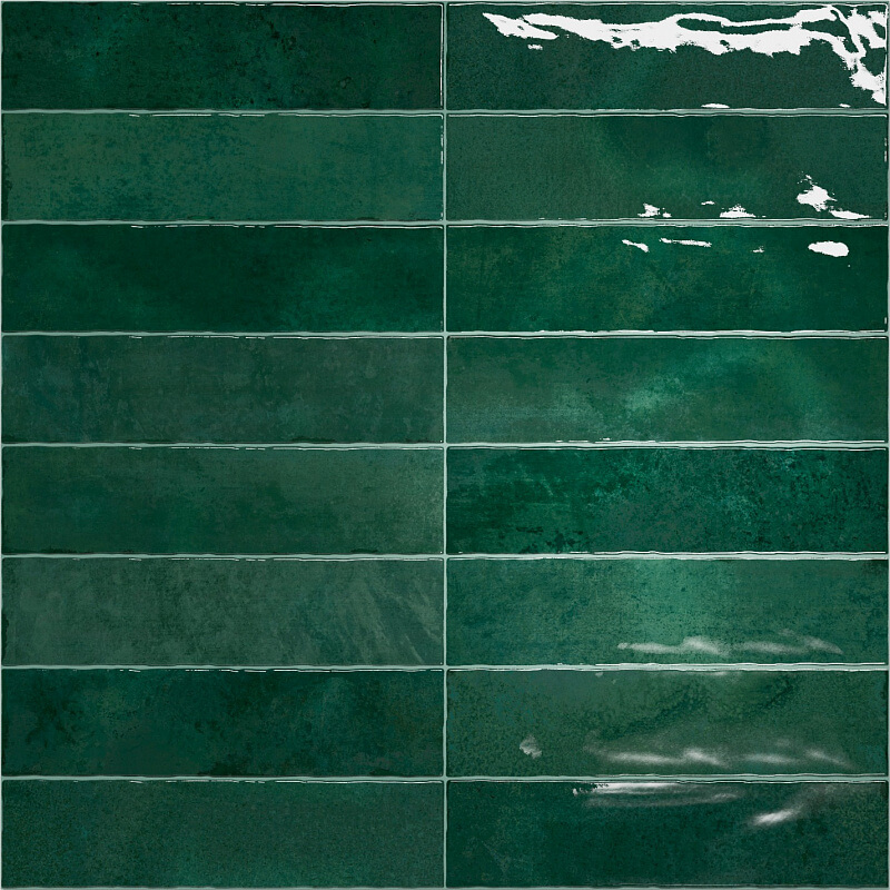 Настенная плитка Vilar Albaro Nairobi Green, 7.5x30, моноколор, зелёная, глянцевая