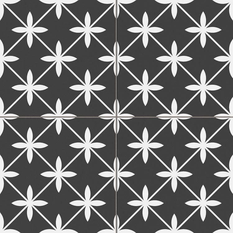 Керамогранит Prissmacer Star Black Pre., 45x45, орнамент, чёрно-белый, матовый