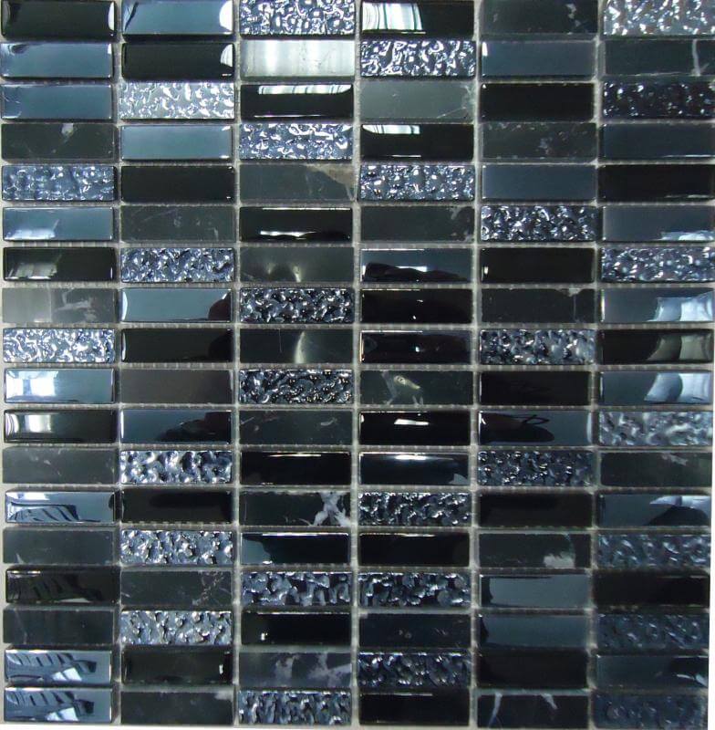 Мозаика Bonaparte Mosaics Super Line (black), 30x30, моноколор, чёрная, глянцевая