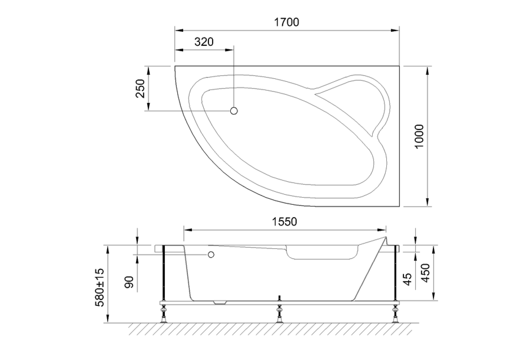 Акриловая ванна Alpine RB819102 170x100x58