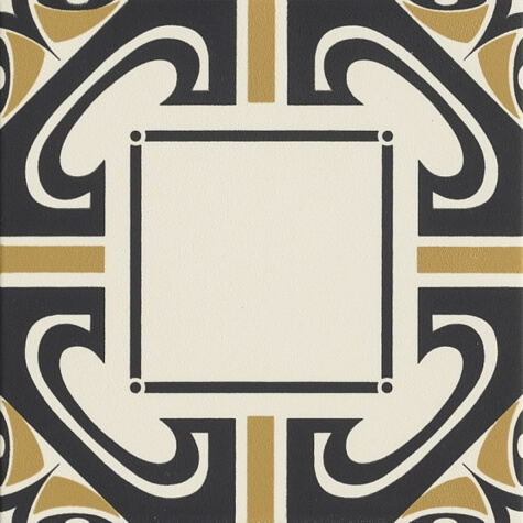 Керамогранит Ceramica Grazia Althaus Dresda Nero/Ocra, 20x20, орнамент, чёрный, матовый