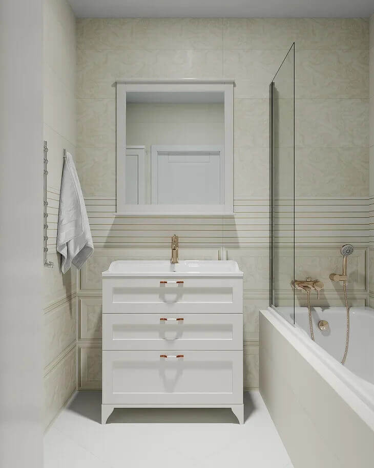 Настенная плитка Ascot New England Beige Boiserie Sarah, 33.3x100, геометрия, бежевая, матовая