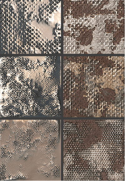 Панно FAP Ceramiche Maku Grid Metal Inserto Mix 6, 40x60, с рисунком, коричневое, матовое