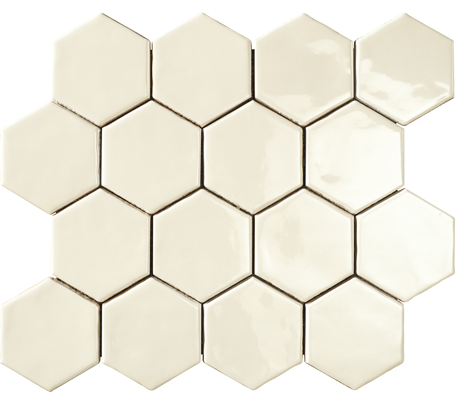 Мозаика Amadis Fine Tiles Art Deco Glossy on Mesh Vanilla, 28x32, под майолику, бежевая, глянцевая
