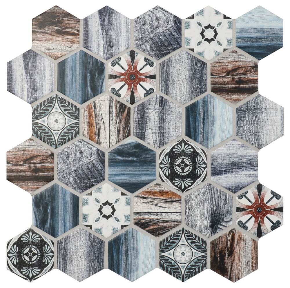 Мозаика Bonaparte Mosaics Mumbai, 27.1x28.1, под дерево, мультиколор, матовая