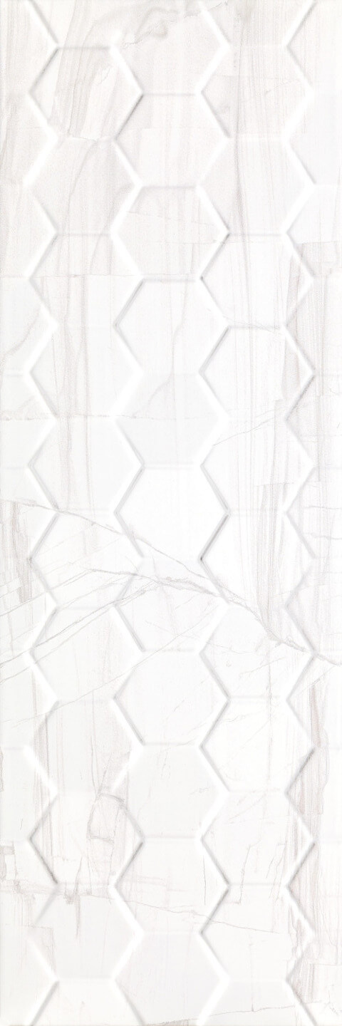 Настенная плитка Ceramika Konskie Brennero White Hexagon Rett, 25x75, под мрамор, белая, глянцевая