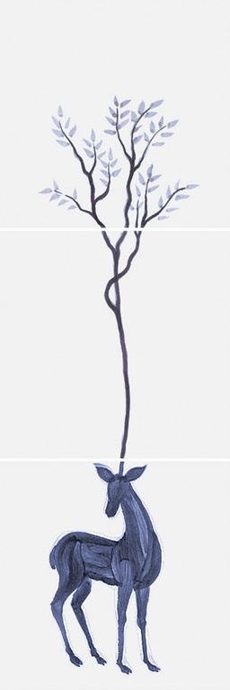 Декор Bardelli Il bosco dei cervi 2 3, 20x60, с рисунком, синий, глянцевый