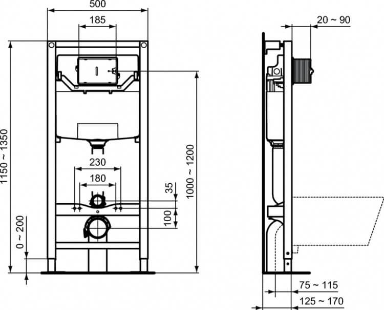 Инсталляция для монтажа подвесных унитазов Ideal Standard Prosys