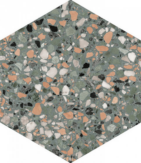 Керамогранит DNA Tiles Terrazzo Teal, 32x36.8, имитация терраццо, мультиколор, матовый