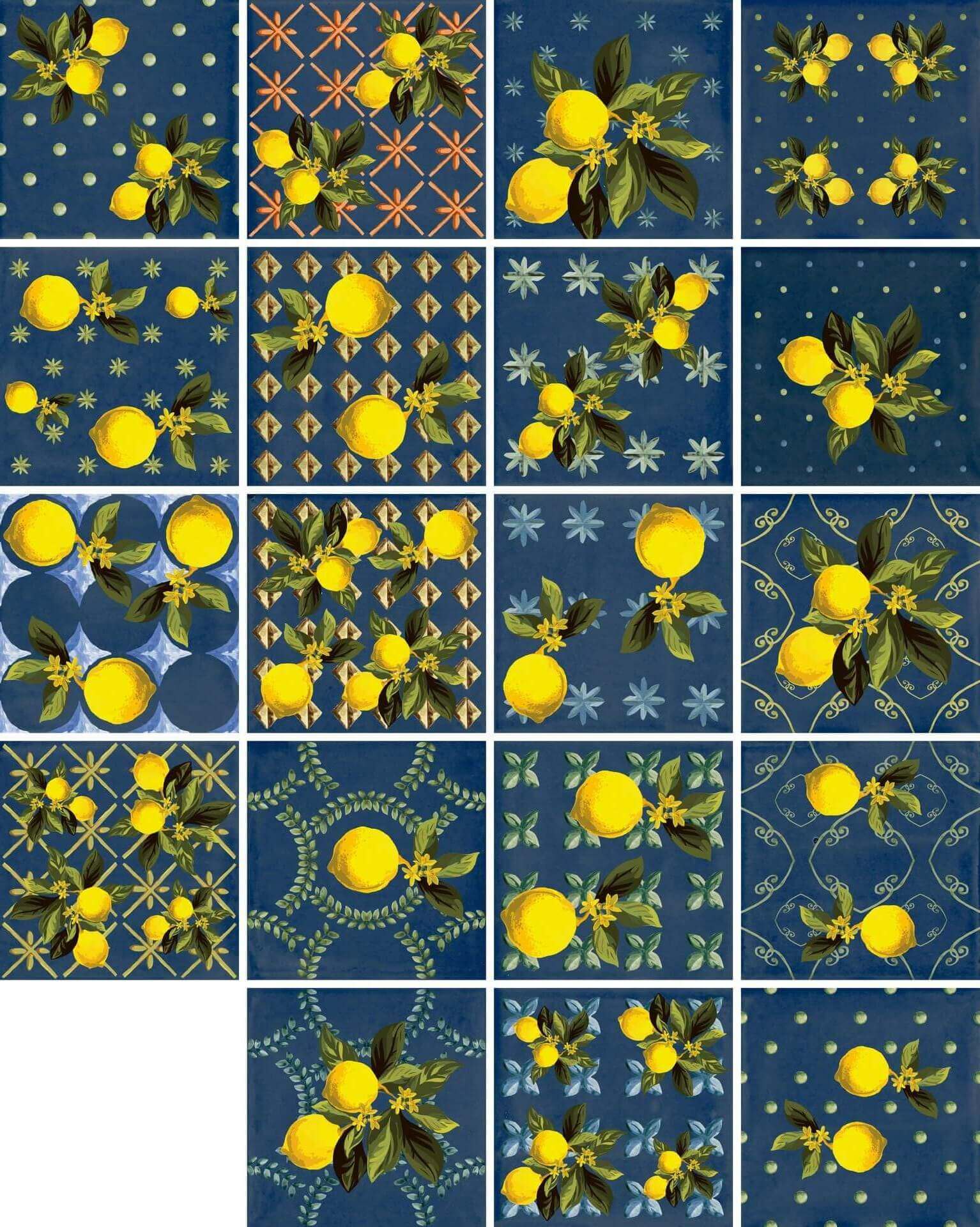 Керамогранит Sant'Agostino Vita Giardino Blu Mix Luc, 20x20, под майолику, синий, полированный