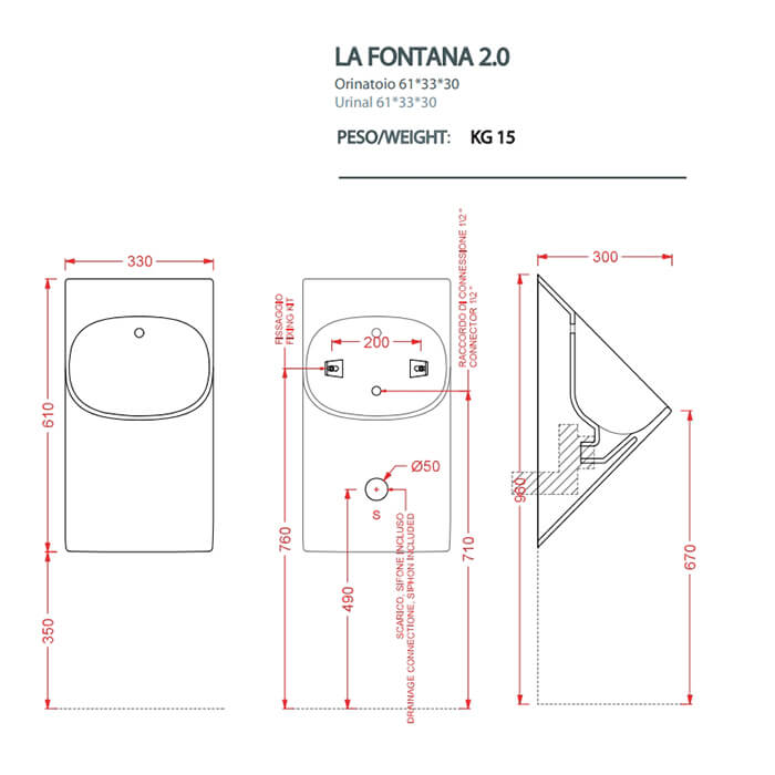 Писсуар подвесной ArtCeram La Fontana 2.0 LFO002 01 00