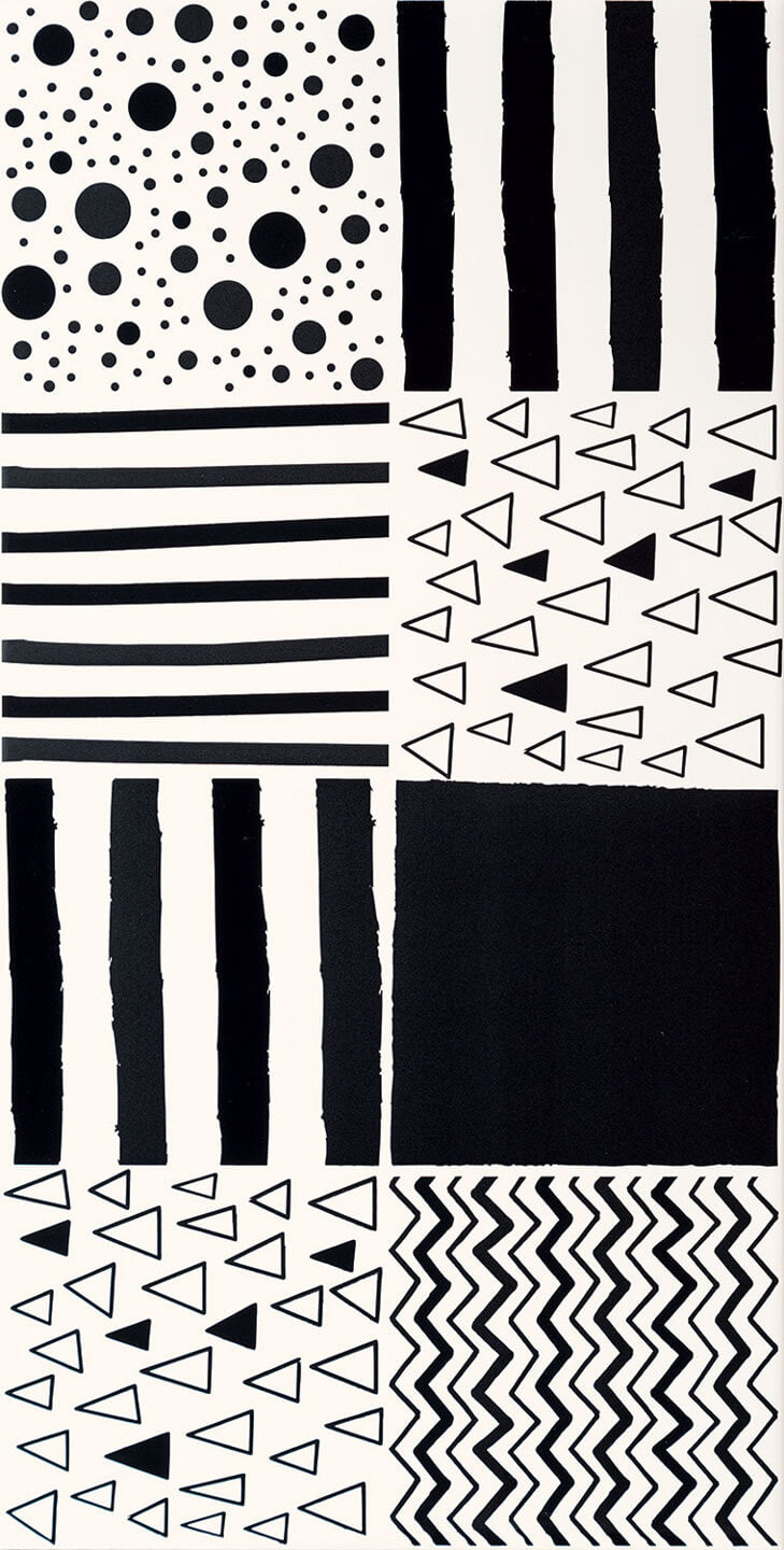 Декор Tubadzin Tibi Geo 2, 30.8x60.8, геометрия, чёрно-белый, матовый