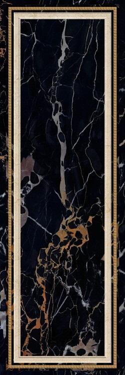 Керамогранит Kerlife Portoro Rev. Portoro-B Marfil, 25x75, под мрамор, чёрный, глянцевый