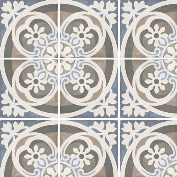 Керамогранит Equipe Art Nouveau Music Hall, 20x20, орнамент, голубой, матовый