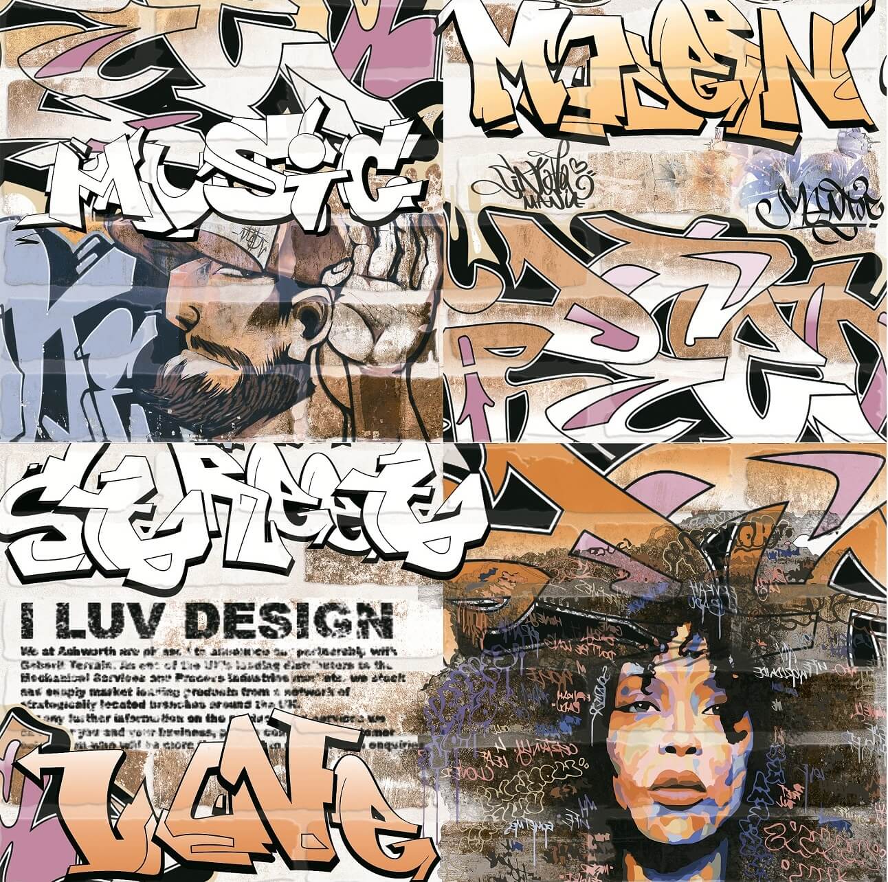 Панно LB-Ceramics Брикстори 6960-0002, 30x60, с рисунком, мультиколор, матовое