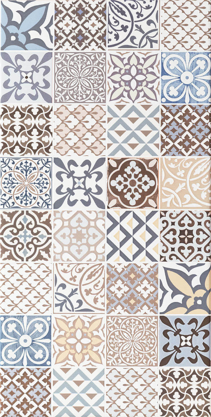 Декор Tubadzin Velvetia Patch A Str, 30.8x60.8, пэчворк, мультиколор, глянцевый