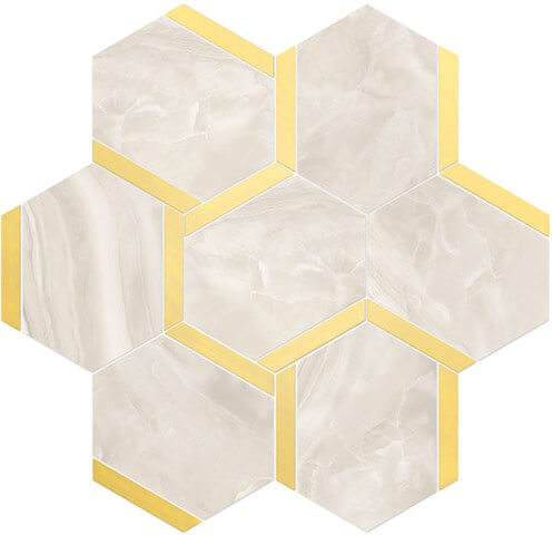 Керамогранит Vallelunga Nolita Esagona Bacchetta Oro, 28x30, под мрамор, бежевый, сатинированный