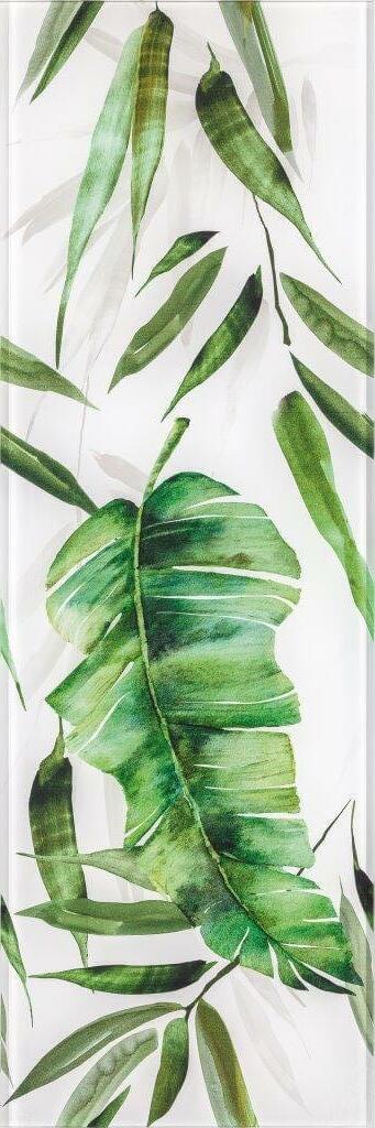 Настенная плитка Ceramika Konskie Snow Glossy Glass Tropic A, 25x75, флора, белая, глянцевая