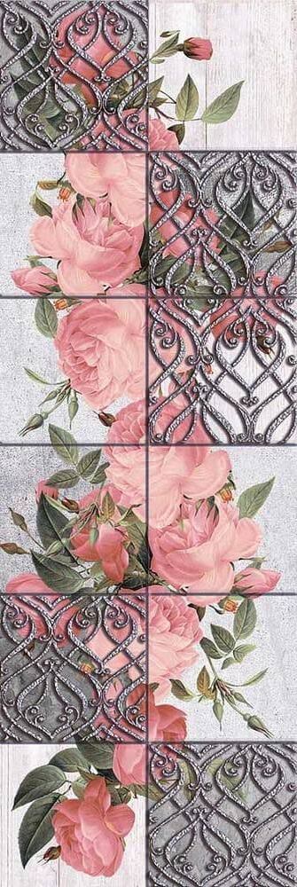 Декор Нефрит Керамика Портелу Серый, 20x60, орнамент, мультиколор, глянцевый