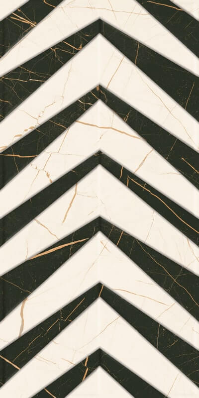 Настенная плитка Paradyz Fancy White Sciana Struktura Polysk, 30x60, под мрамор, чёрно-белая, фактурная