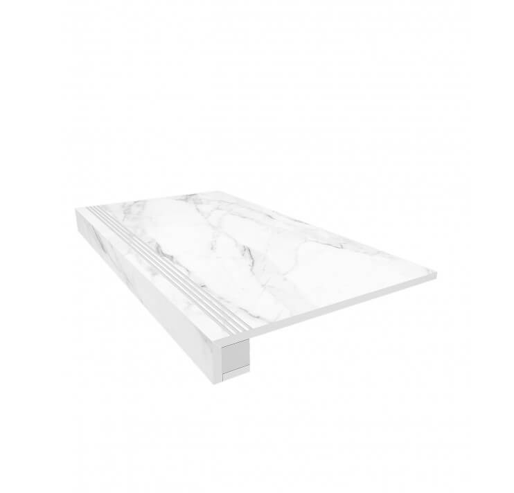 Подступенок Ametis by Estima Supreme Platinum Комплект (Ступень SM01  непол. (прямоугол. бортик) с насечками + Подступенок, 33x120, под мрамор, белый, матовый